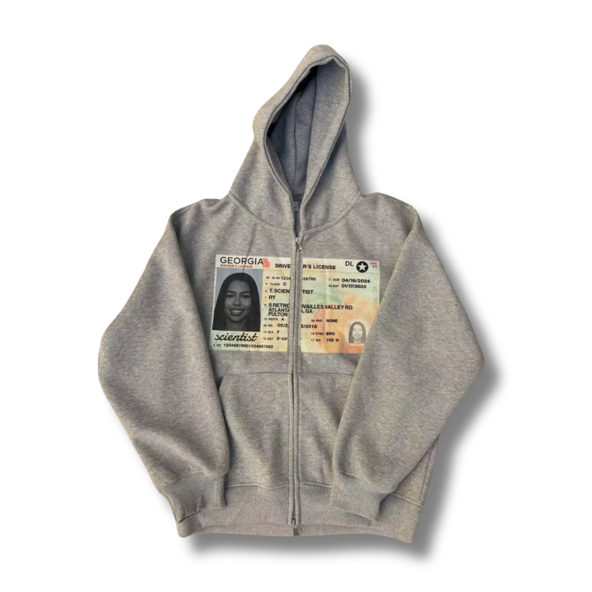Grey Driving License Zip Up Hoodie