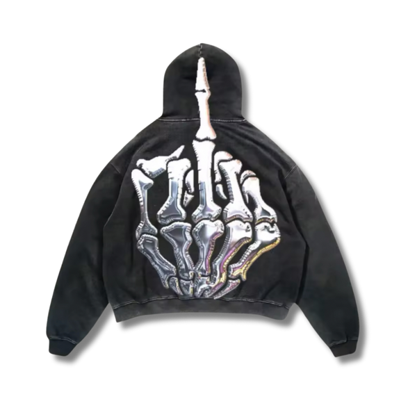 Skeleton Middle Finger Graphic Hoodie