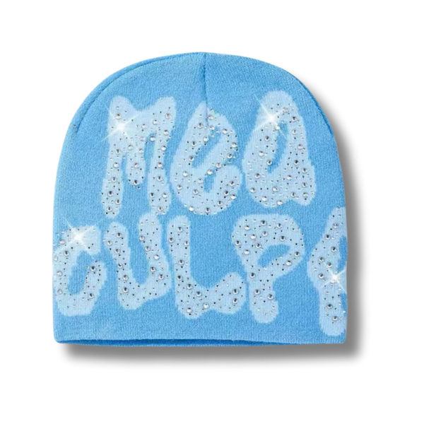 Mea Culpa Rhinestone Sky Blue Beanie