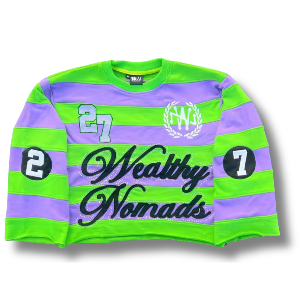 Wealthy Nomads Green & Purple Striped Long Sleeve Tee