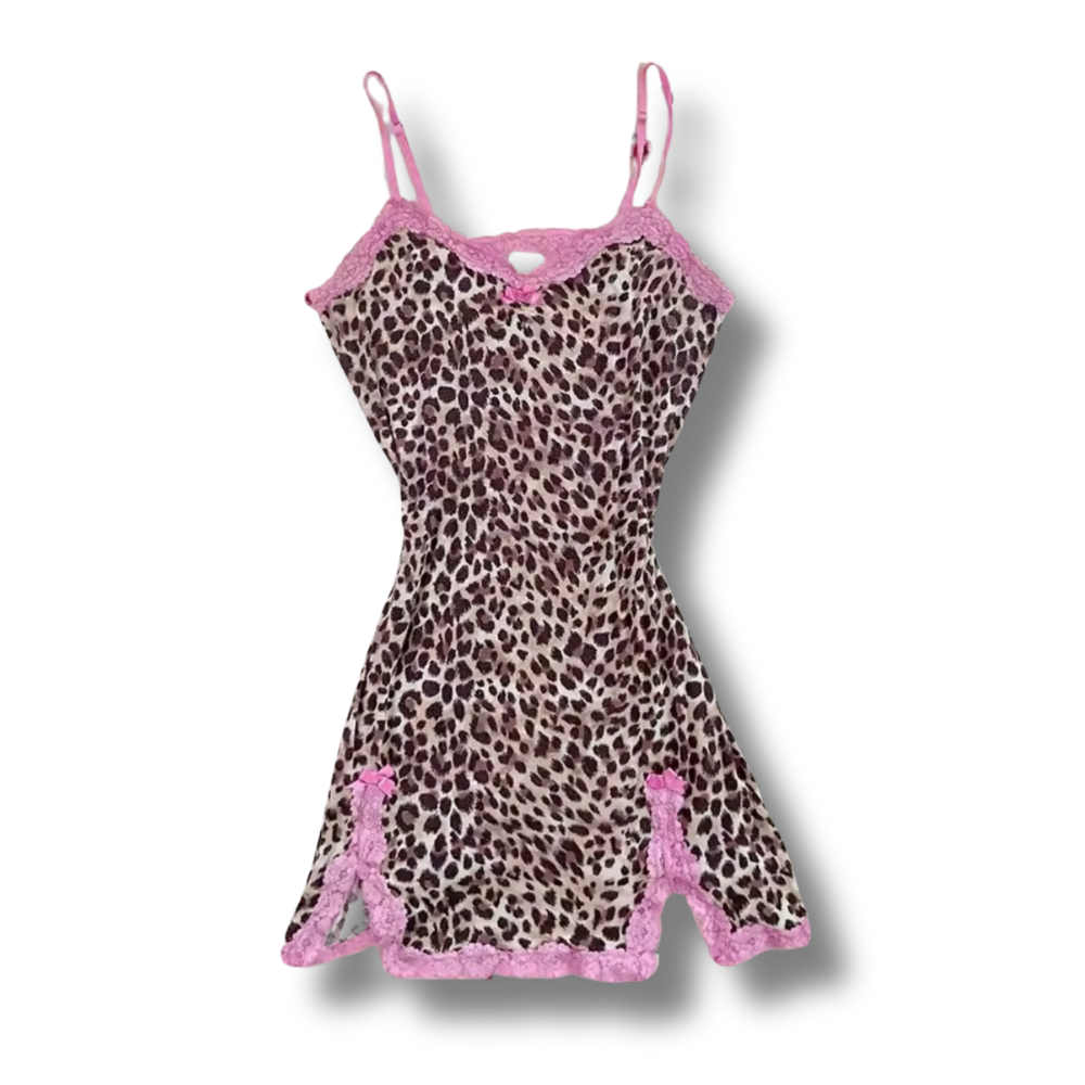 Leopard Print Pink Lace Dress