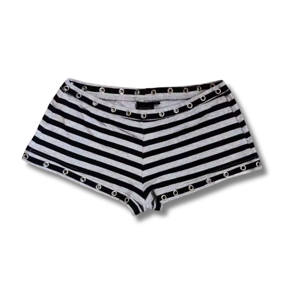 Grey & Black Striped Short Shorts