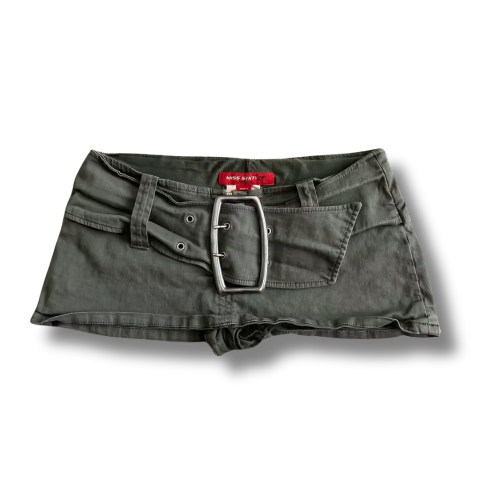 Olive Buckle Short Skirt