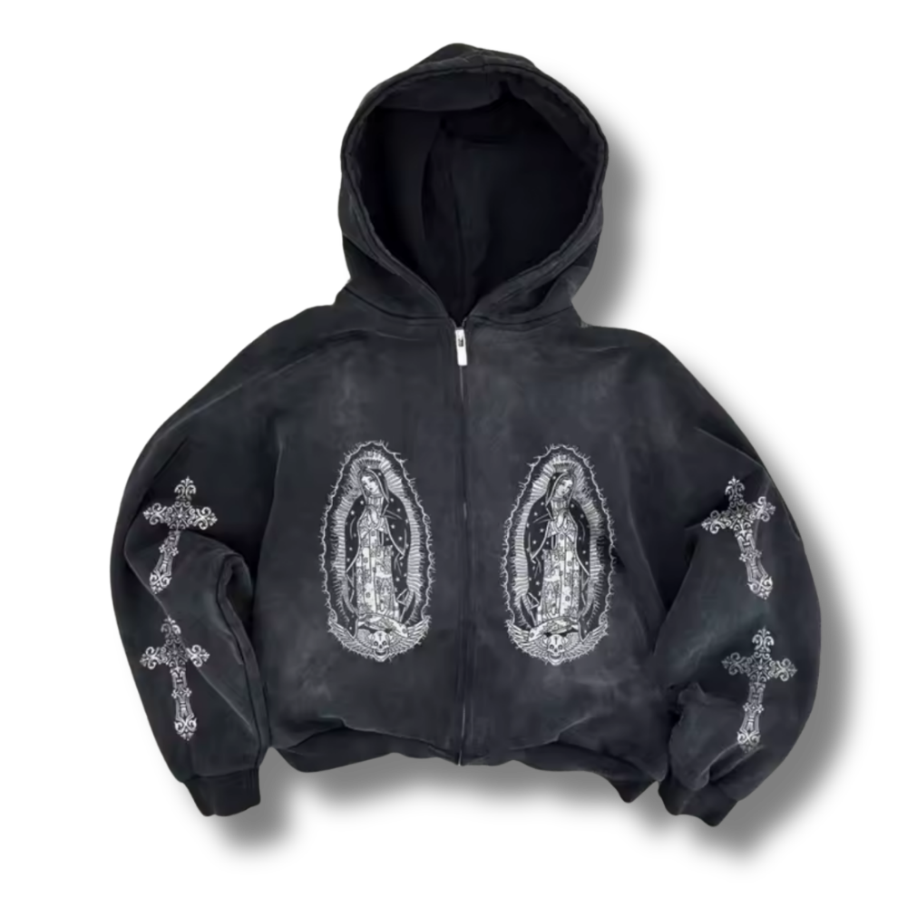 Holy Crosses Washed Zip Up Hoodie