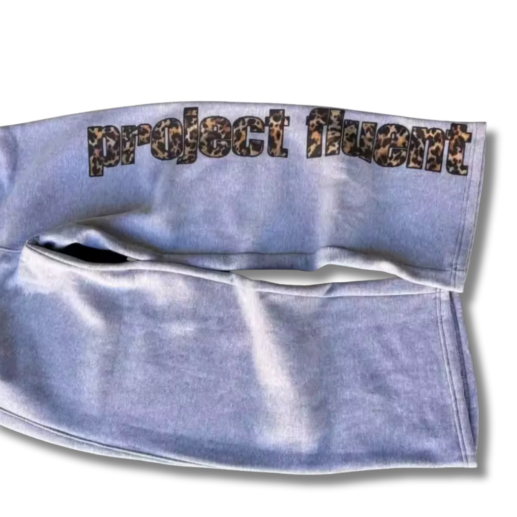 Leopard Print Project Fluent Uncuffed Baggy Grey Sweatpants