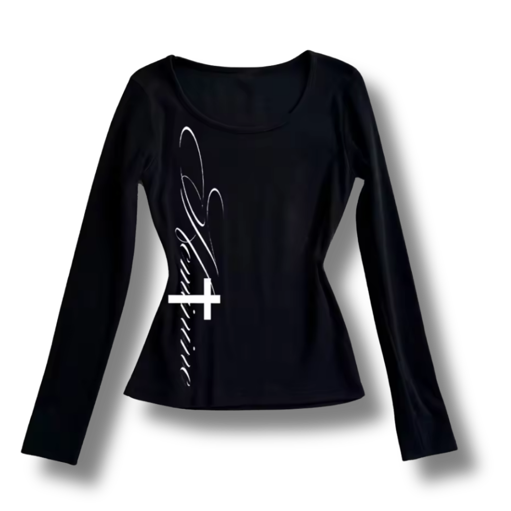 Italicano Cross Long Sleeve Black Top