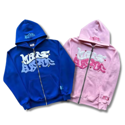 Matching Wavy Text Zip Up Set Blue+Pink