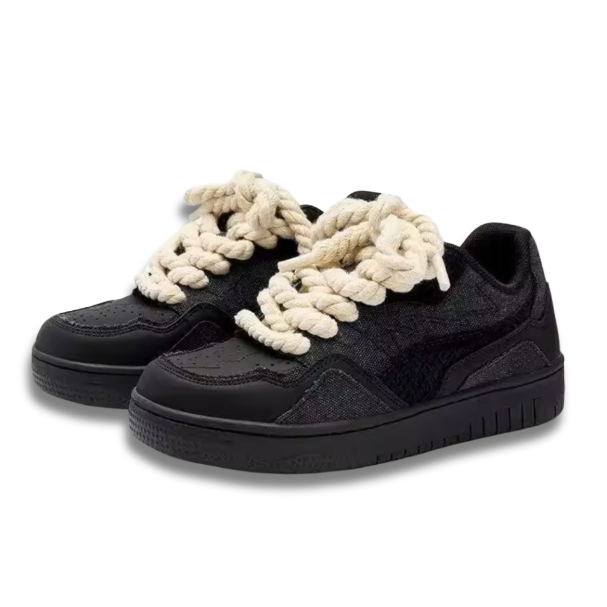 Woxez Black Rope Lace Sneakers