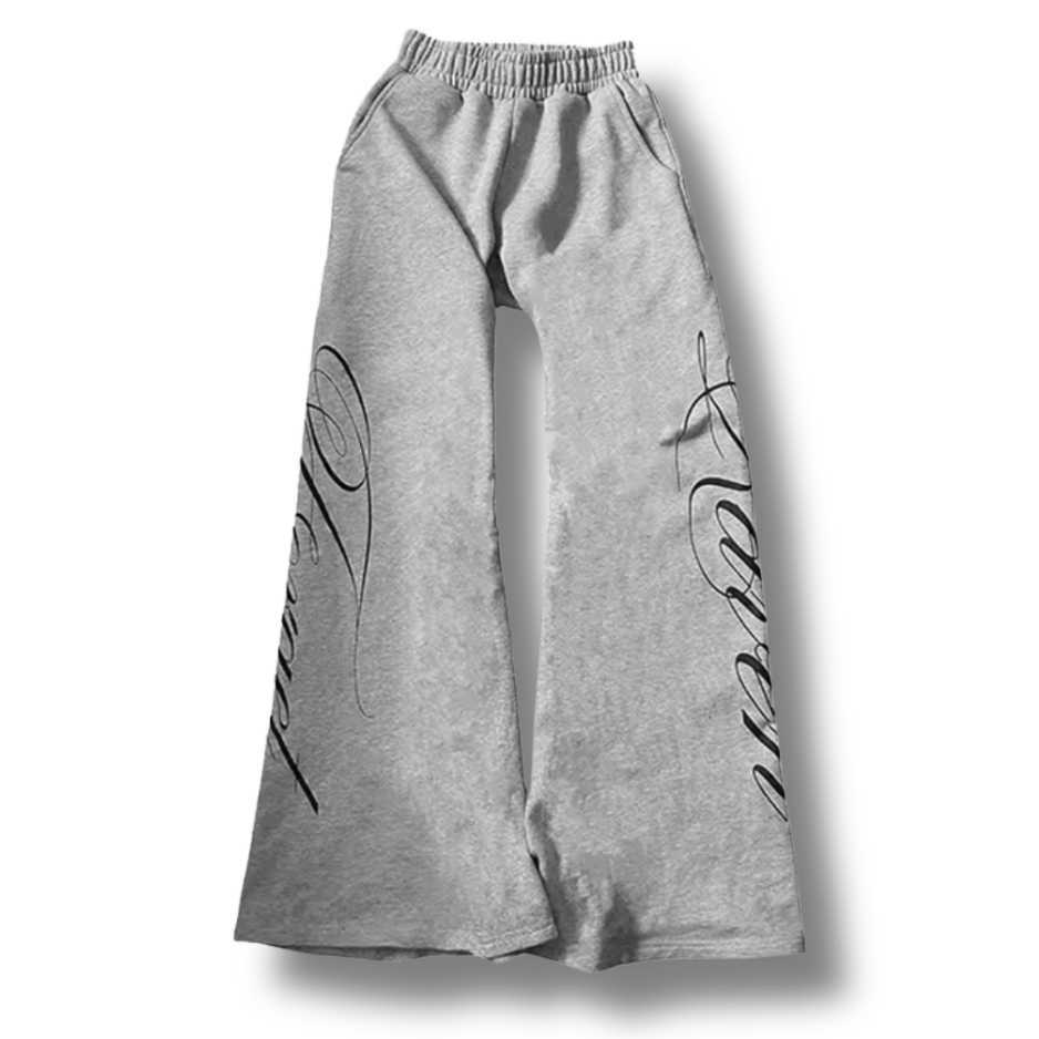 Calligraphy Grey Flared Sweatpants
