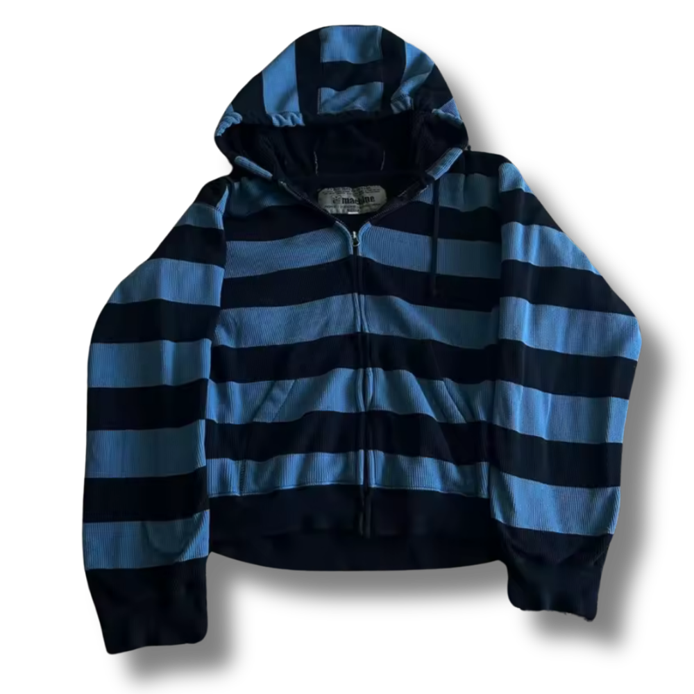 Striped Blue & Black Zip Up Hoodie