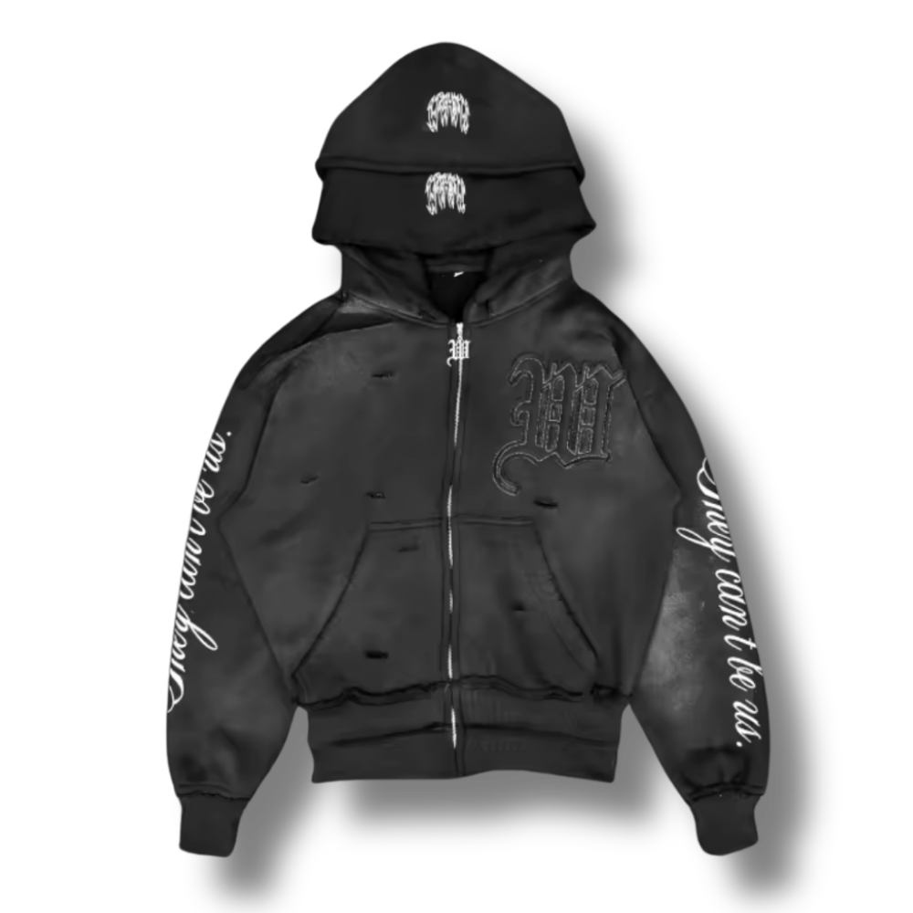 Double Hooded Black Zip Up Hoodie