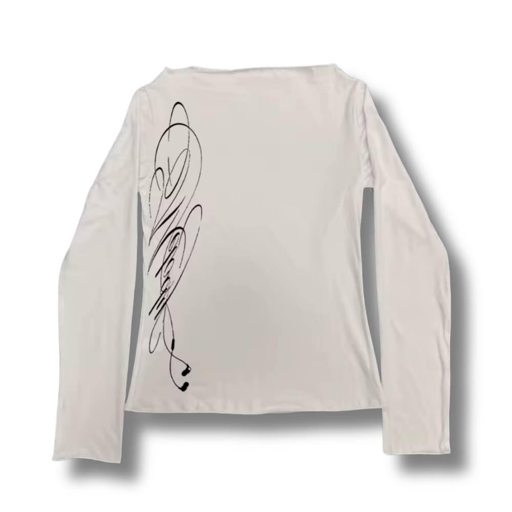 Calligraphy Long Sleeve White Top
