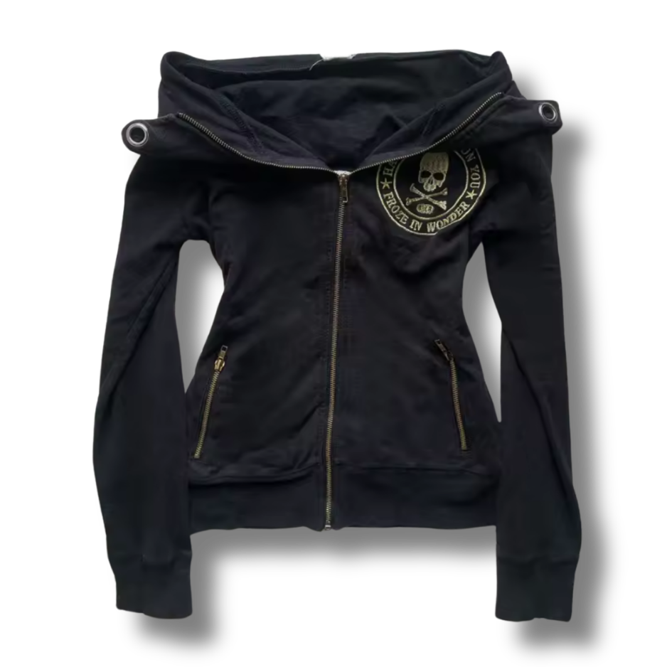 Skull N Bones Badge Black Zip Up Hoodie