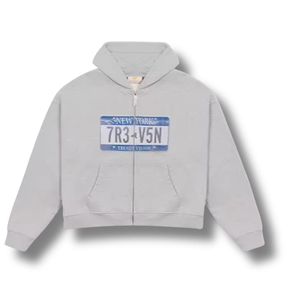 New York Number Plate Grey Zip Up Hoodie