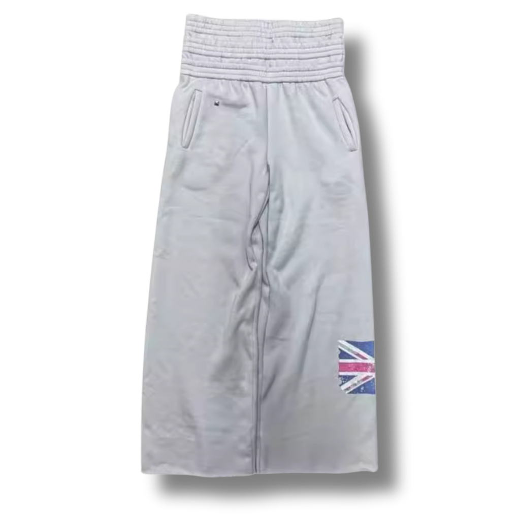 UK Double Waisted Uncuffed Baggy Grey Sweatpants