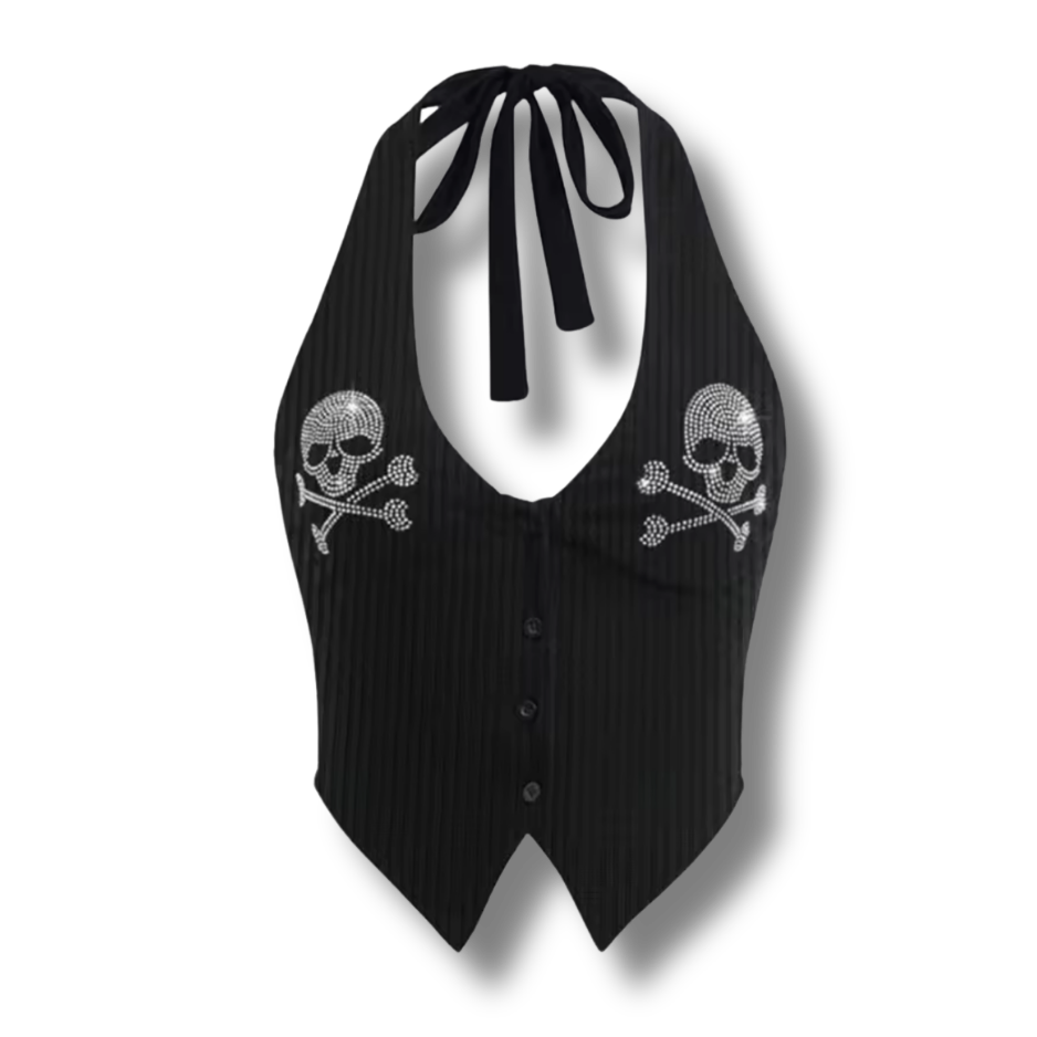 Skull n Bones Rhinestone Crop Top