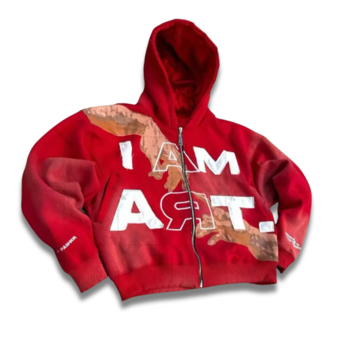 I am art red zip up