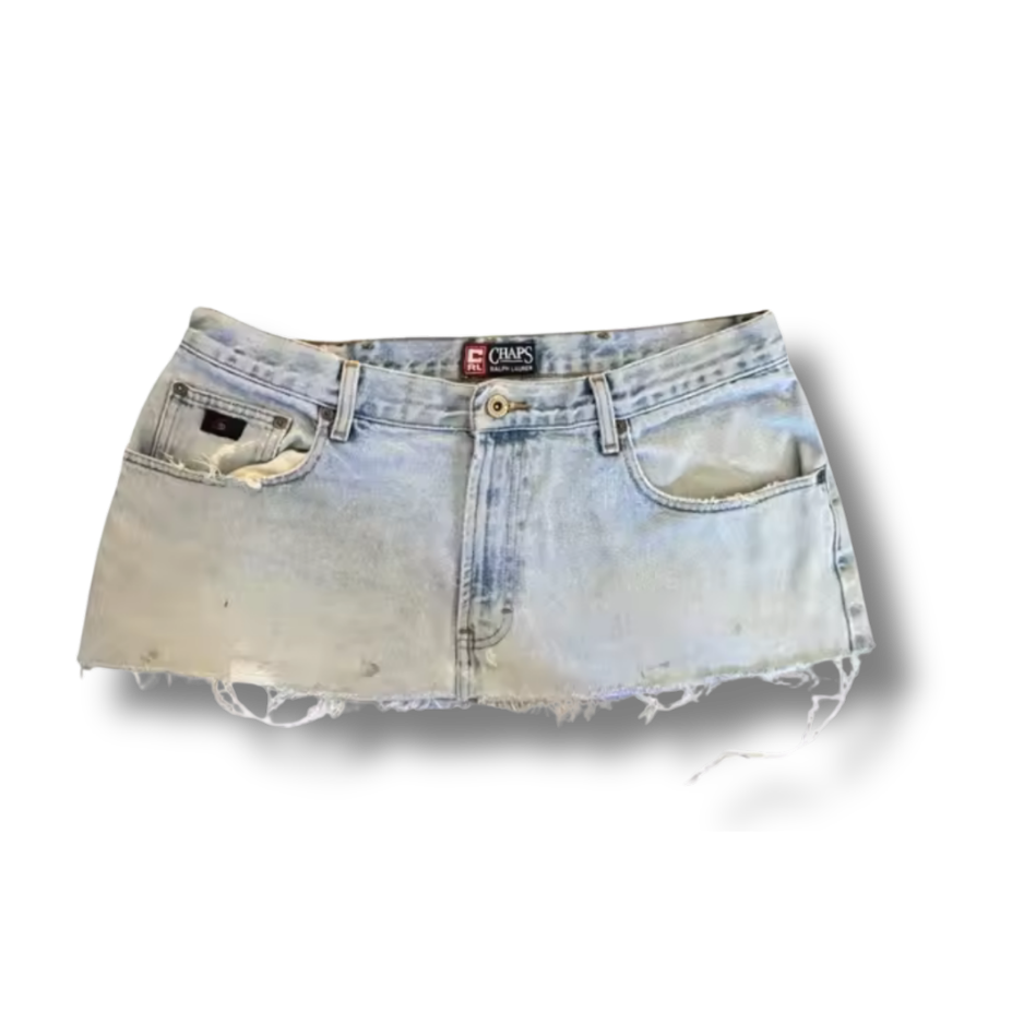 19 Red Patch Work Short Denim Skirt