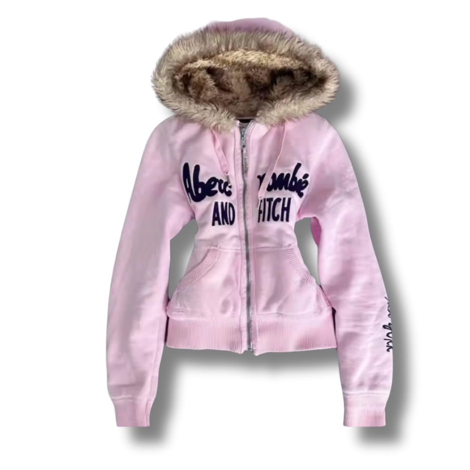 Baby Pink Fluffy Hood Zip Up Hoodie