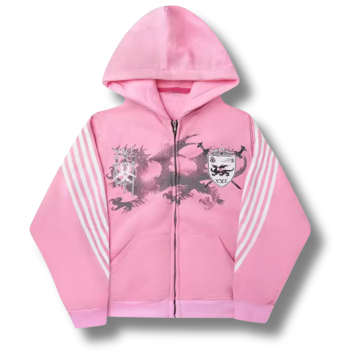 Medieval Dragon Zip Up Pink Hoodie
