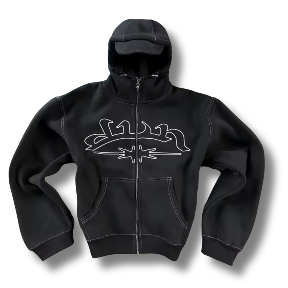 Capped Stitchwork Zip Up Hoodie