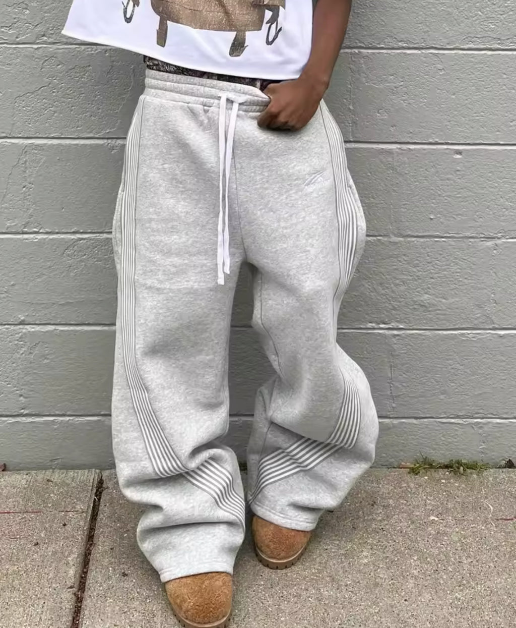 Grey White Stripe Sweatpants