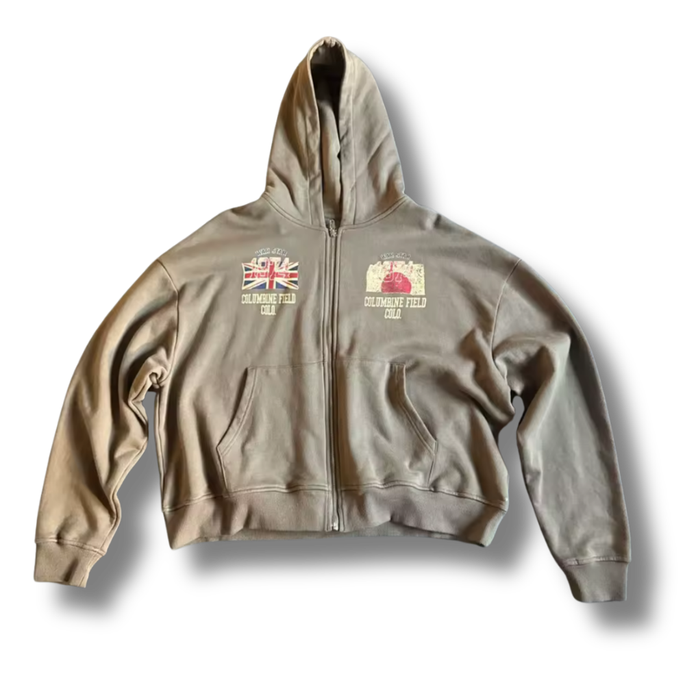 Union Jack War Tan Zip Up Hoodie